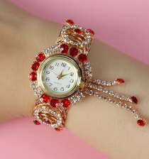 新款女士金色手镯手表复古百搭水钻手链表韩版潮流女手表石英腕表