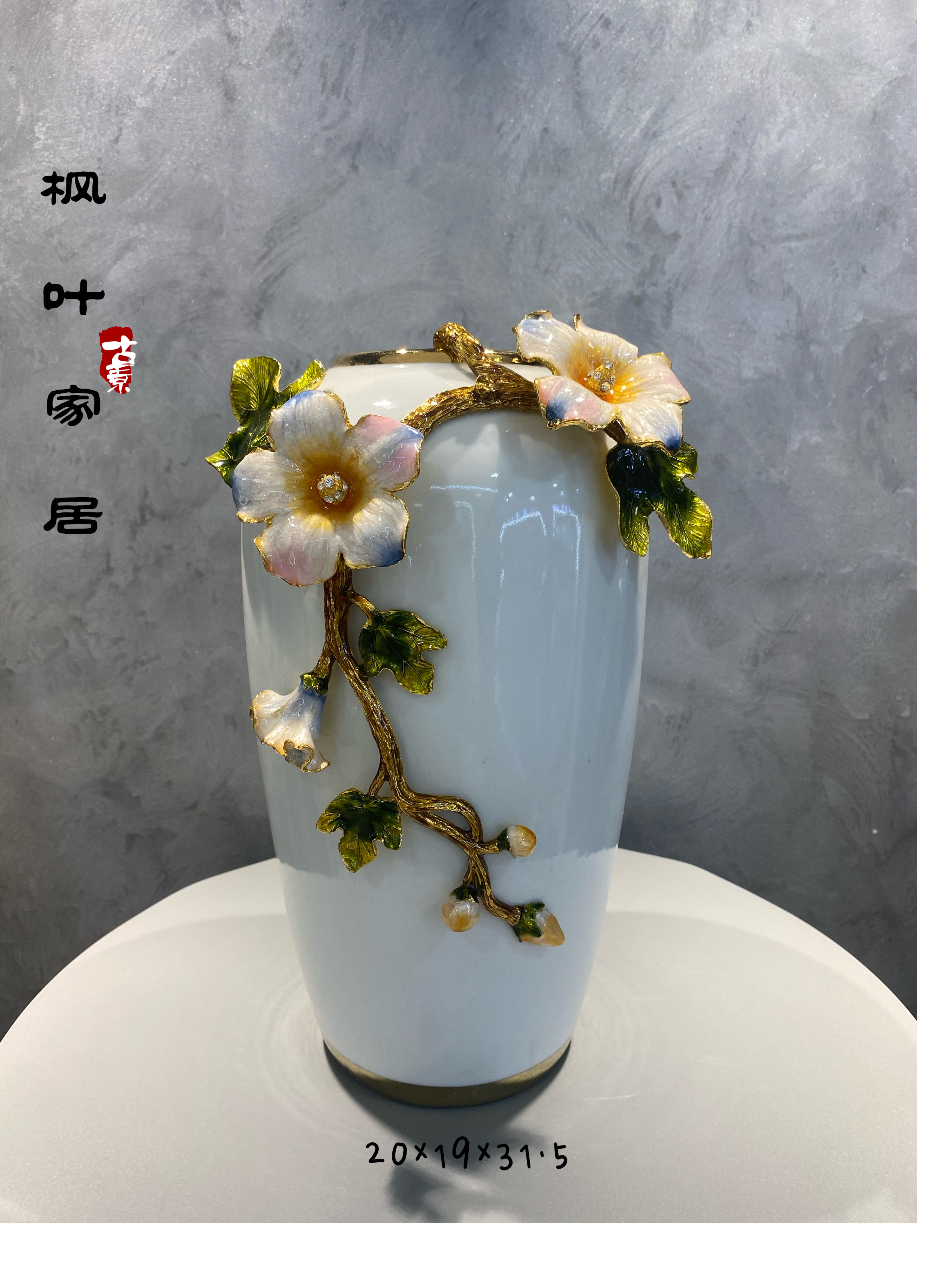 Enamel color handcrafted zinc alloy high-end ceramic vase decoration, living room entrance hall European-style home flower arrangement decoration details Picture