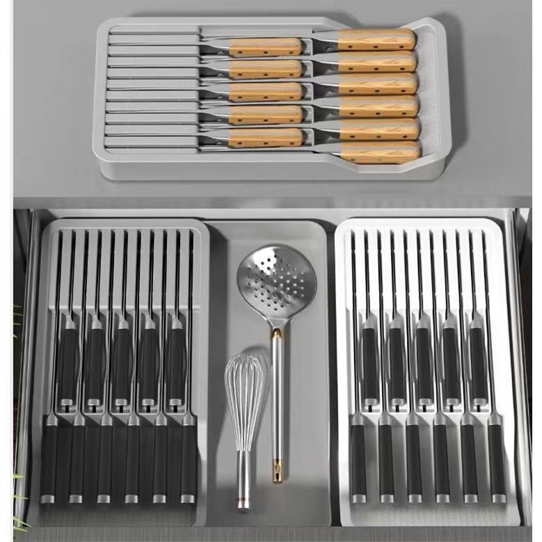 Knife rack, tableware drawer storage box, knife separation storage rack, kitchen drawer, knife organization box, knife rack, knife seat Specification image