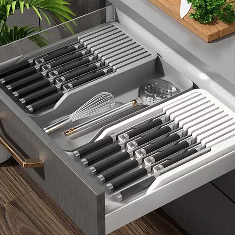 Knife rack, tableware drawer storage box, knife separation storage rack, kitchen drawer, knife organization box, knife rack, knife seat Application Scenario