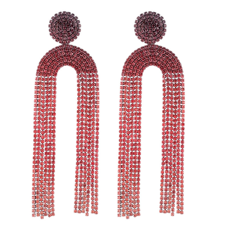 Cross-border new long tassel gradient colored diamond European and American earrings, unique and dazzling, high-end for the evening, full diamond cxzs Specification image