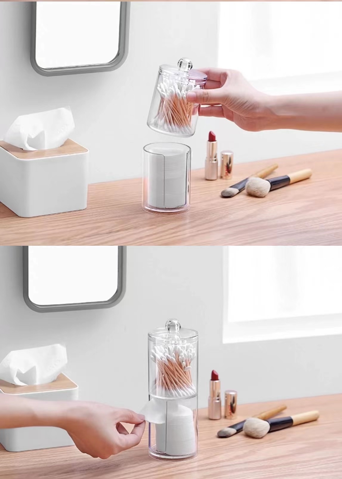 Cotton swab, makeup cotton storage box, pull-out, dust-proof, round makeup remover cotton, dressing table, cosmetics storage Specification image