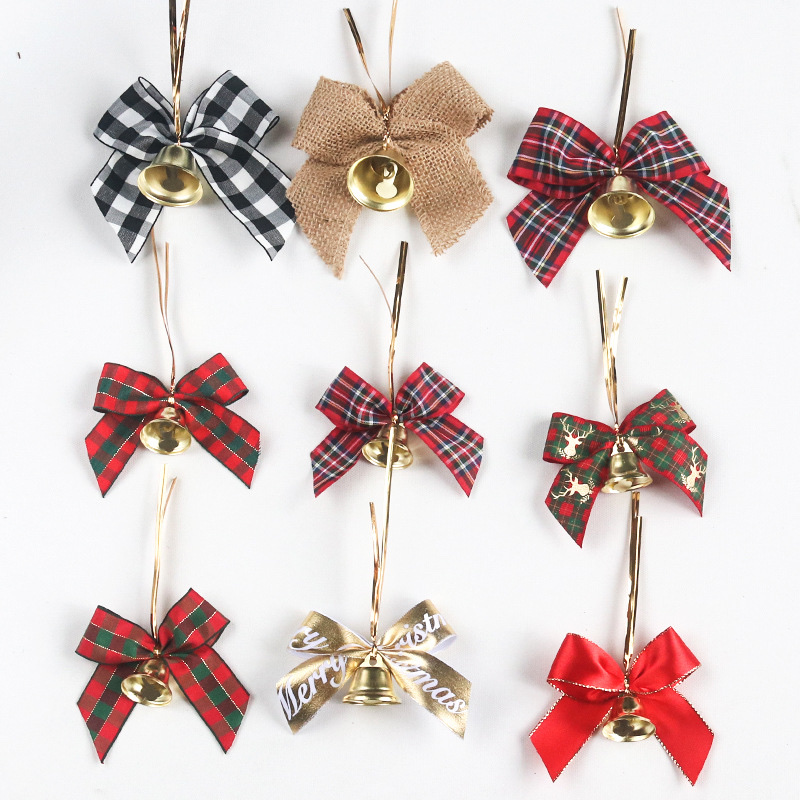 Bell Bow Red Black Green Plaid Bow Imitation Linen Wholesale Christmas Wreath Gift Decoration Gift Box Accessories
