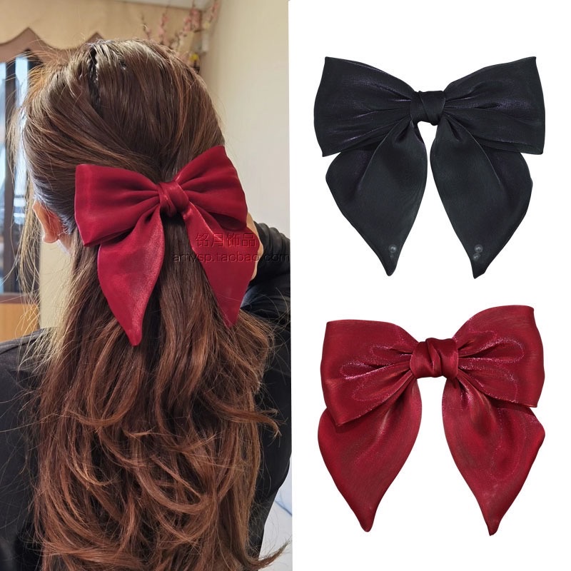 Red large bow hair clip head accessory, gentle Japanese-style hair accessory, top clip, half clip for young girls, spring clip