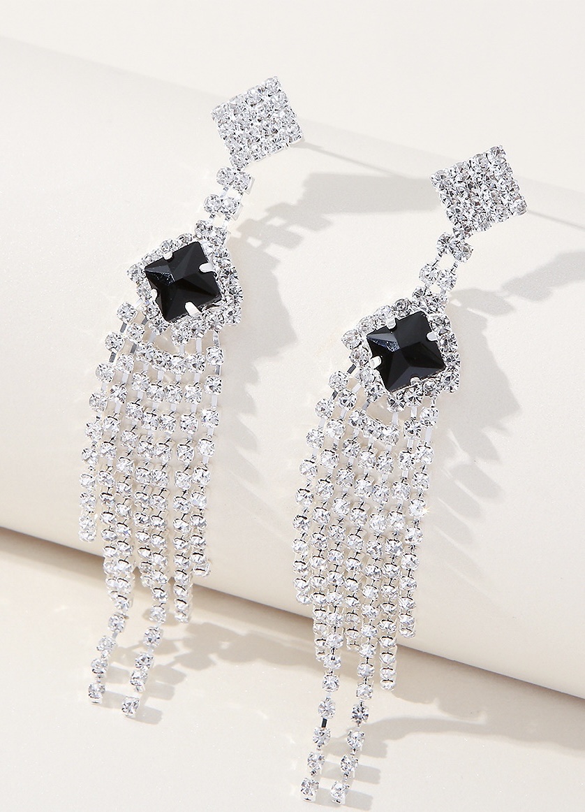 Super sparkling claw chain, elegant diamond-encrusted rhinestone, long tassel earrings, women's European and American exaggerated party earrings Cxzs