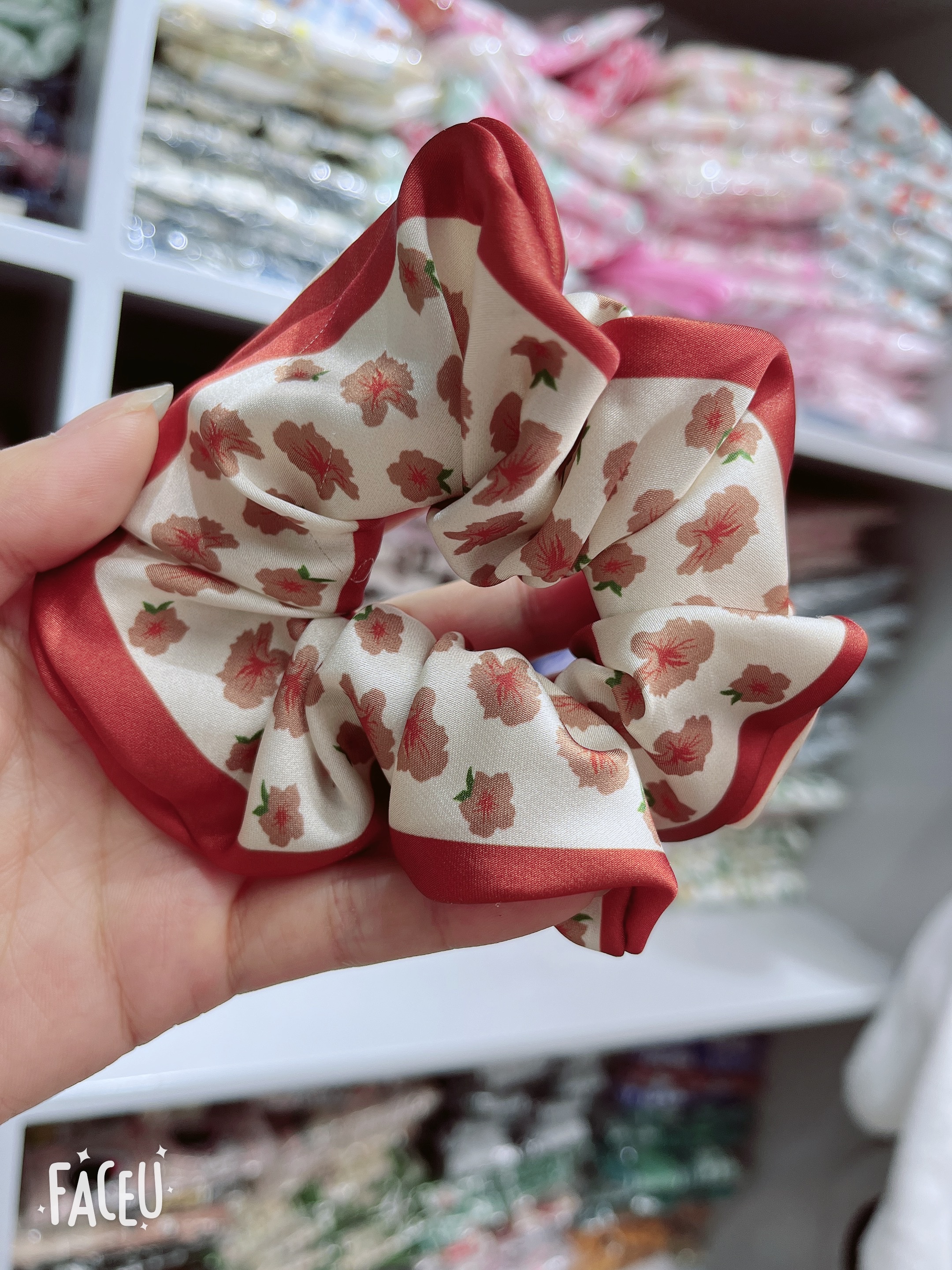 Korean style fashionable and trendy Korean style satin sausage rings, low ponytail, bun hairstyle.