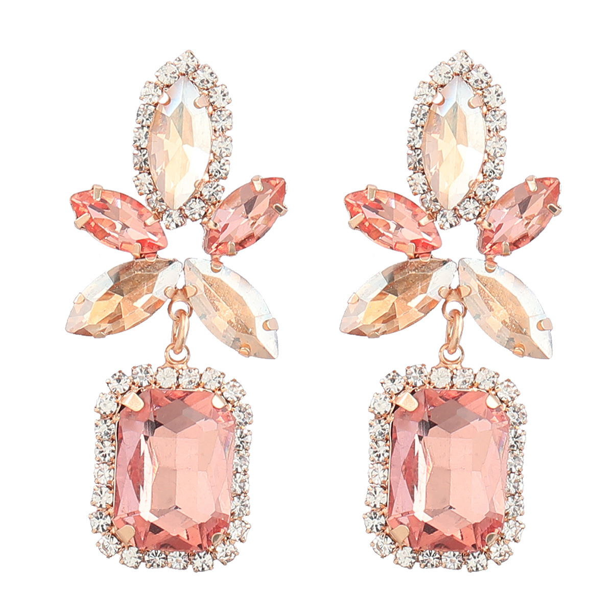 Fashionable colored diamond alloy diamond-encrusted floral square earrings, geometric earrings, trendy girls' European and American earrings Cxzs Specification image