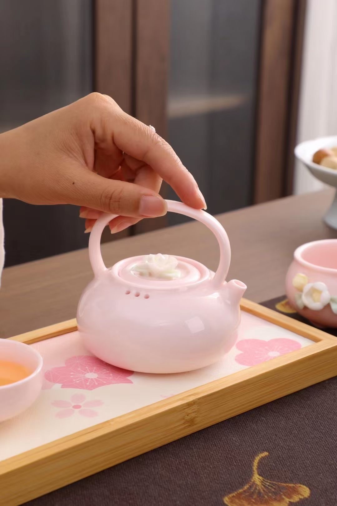 High-end sheep fat jade porcelain travel set, Li Family Red Pine Craft 8069 details Picture