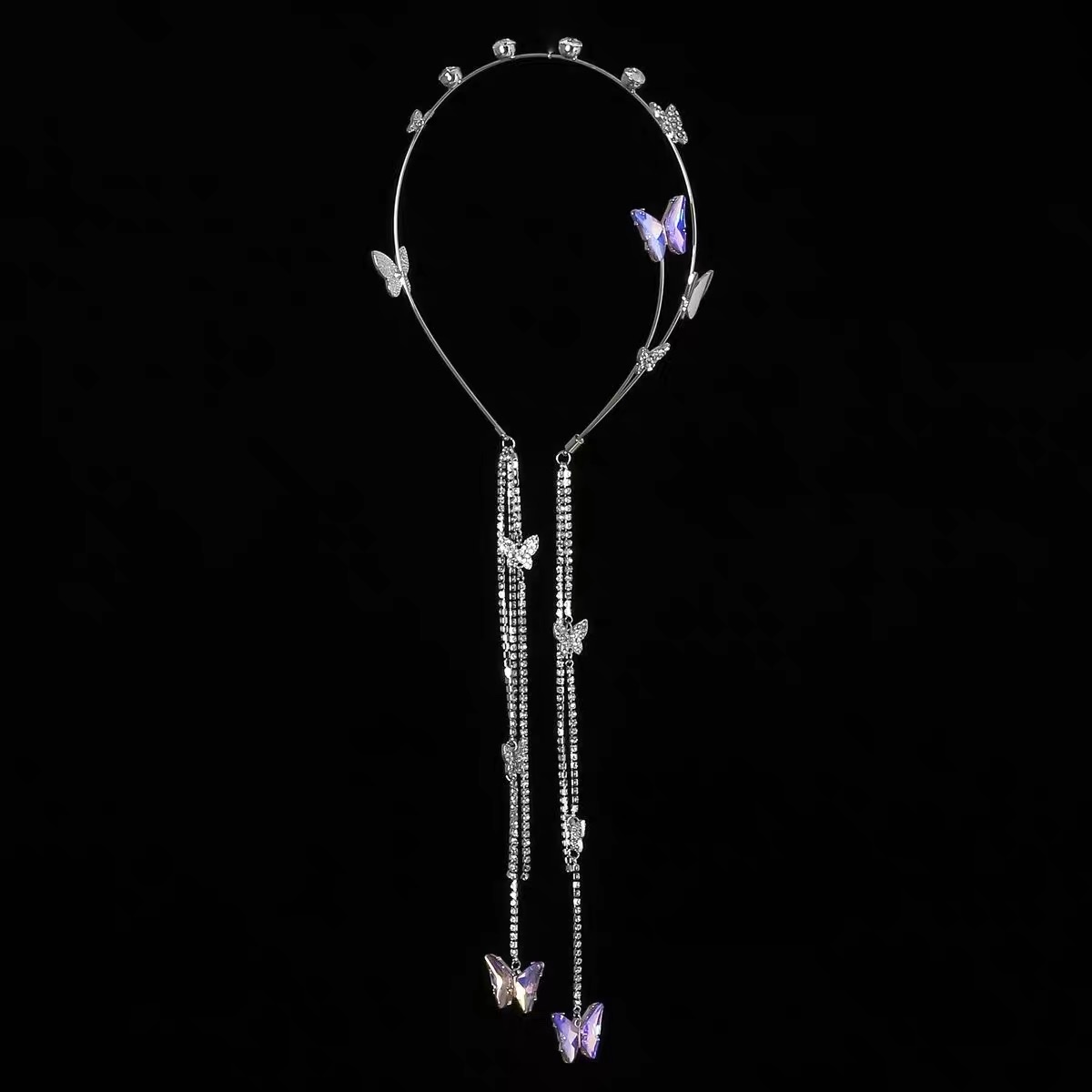 Headband Female Crystal Butterfly Flash Diamond Fairy Flow Su Sen Super Fairy Headdress Hair Card Hair Accessories Summer Fairy Beauty French Application Scenario