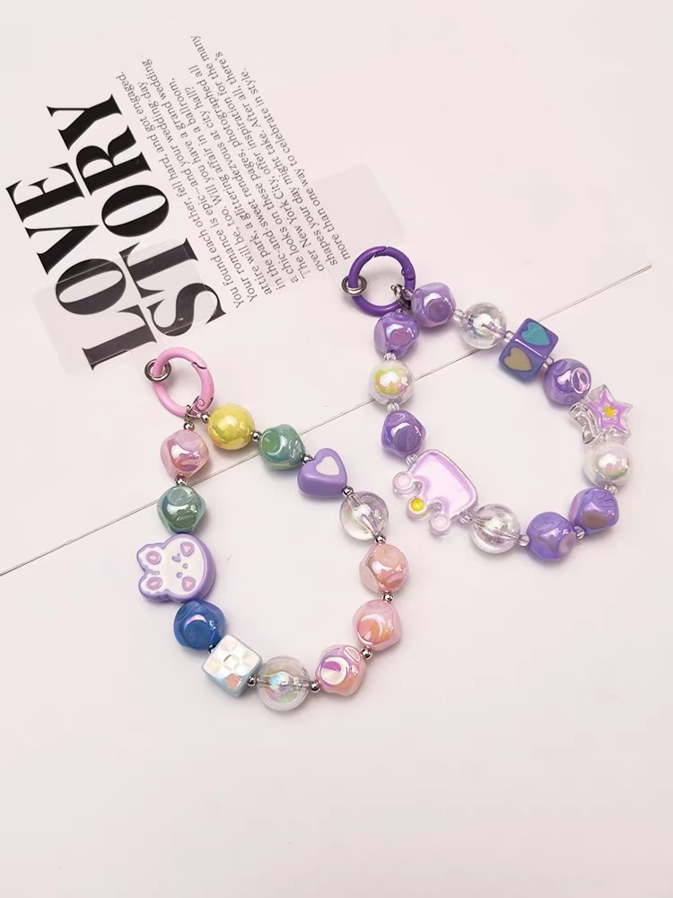 萌宠卡通奶瓶挂饰珠珠钥匙扣手链手机壳手机链条便携手绳挂绳手提挂件ccd相机耳机套挂链饰品珠链新款手提链