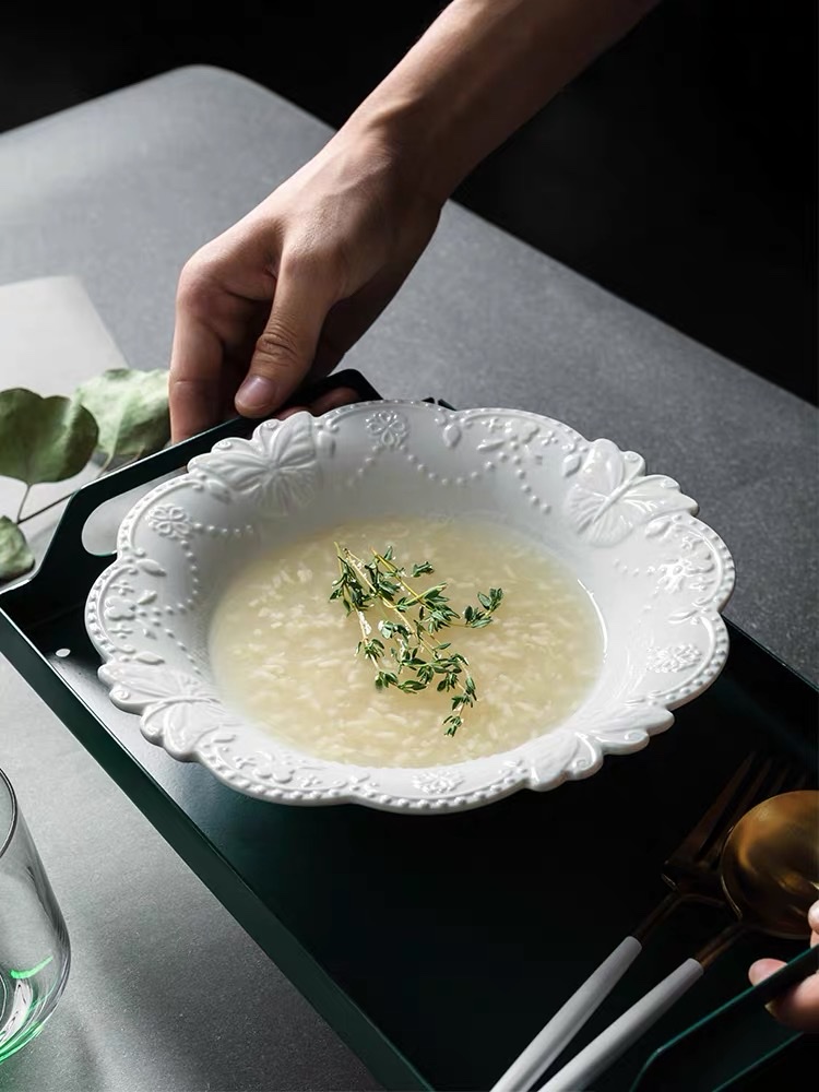 European-style retro large soup bowl 6/8/10-inch extra-large soup basin household ceramic relief tableware Specification image