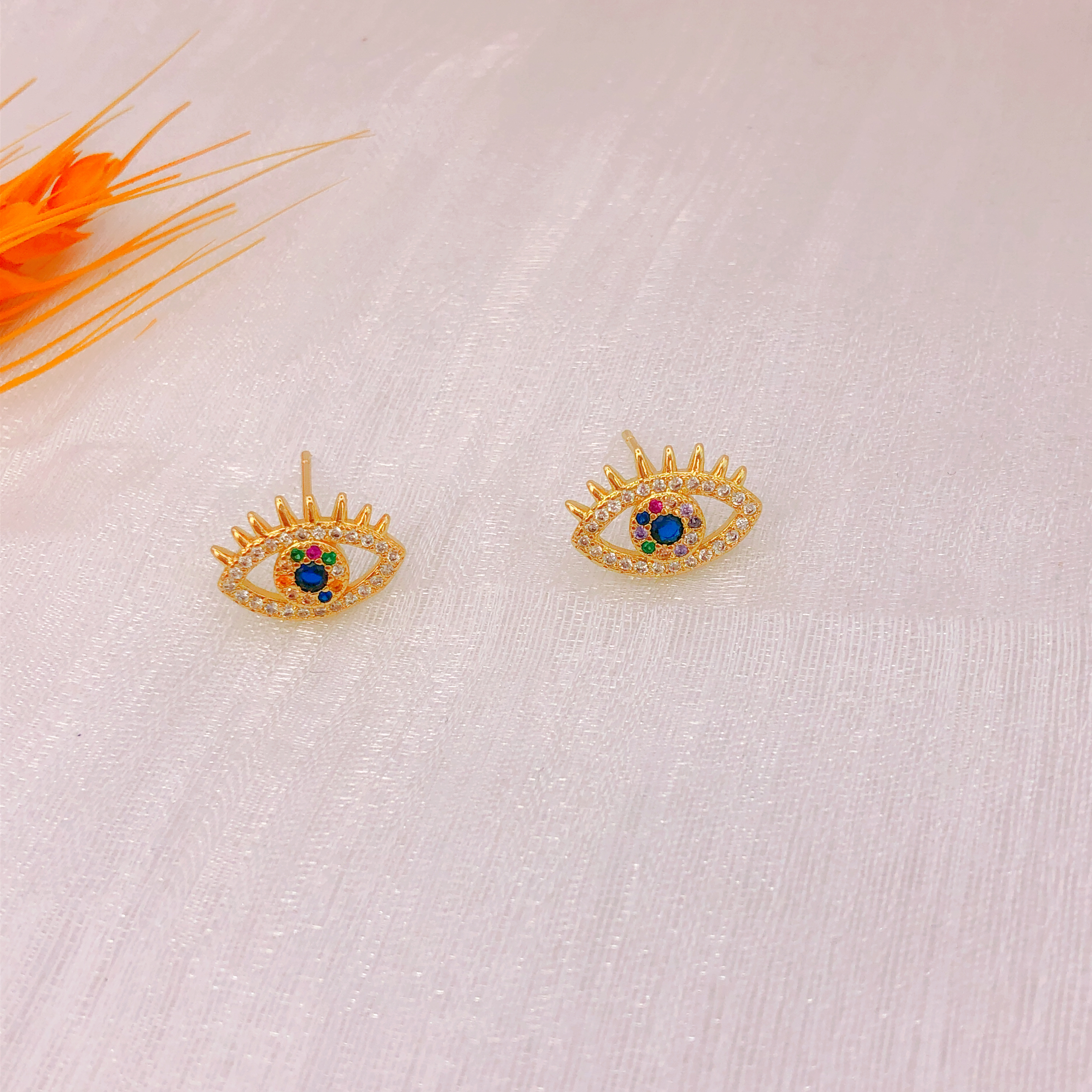 Copper plated gold earrings micro diamond stud earrings cross border jewelry thumbnail
