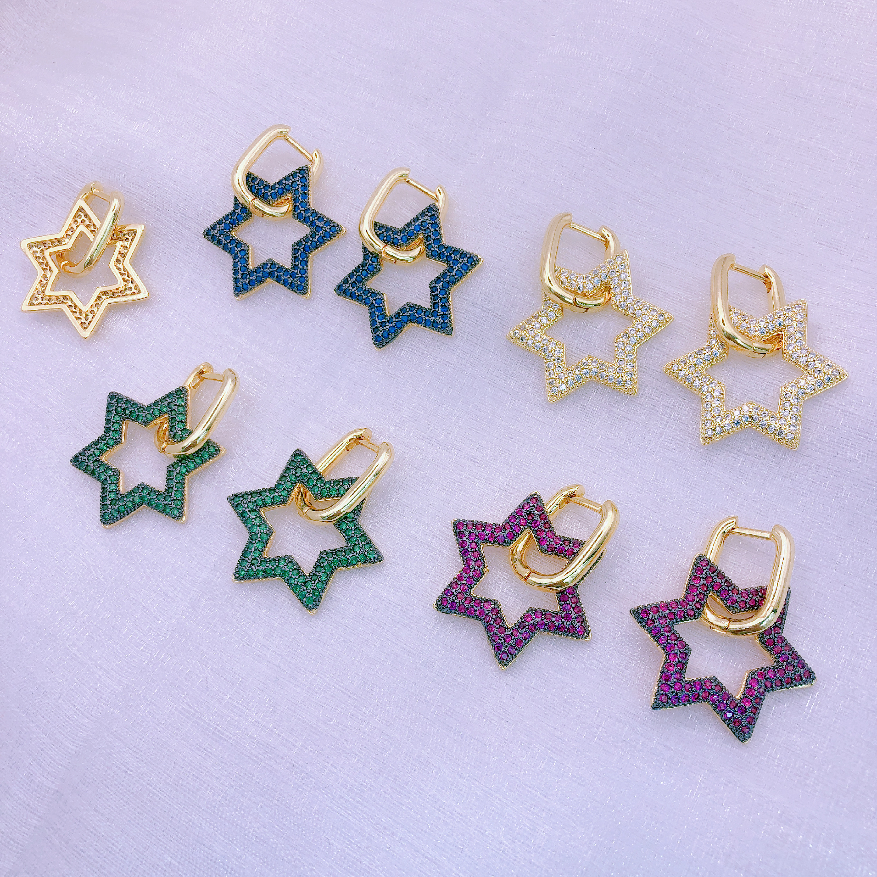 Cross border earrings micro-set diamond retro personality trend copper gold plated earrings thumbnail