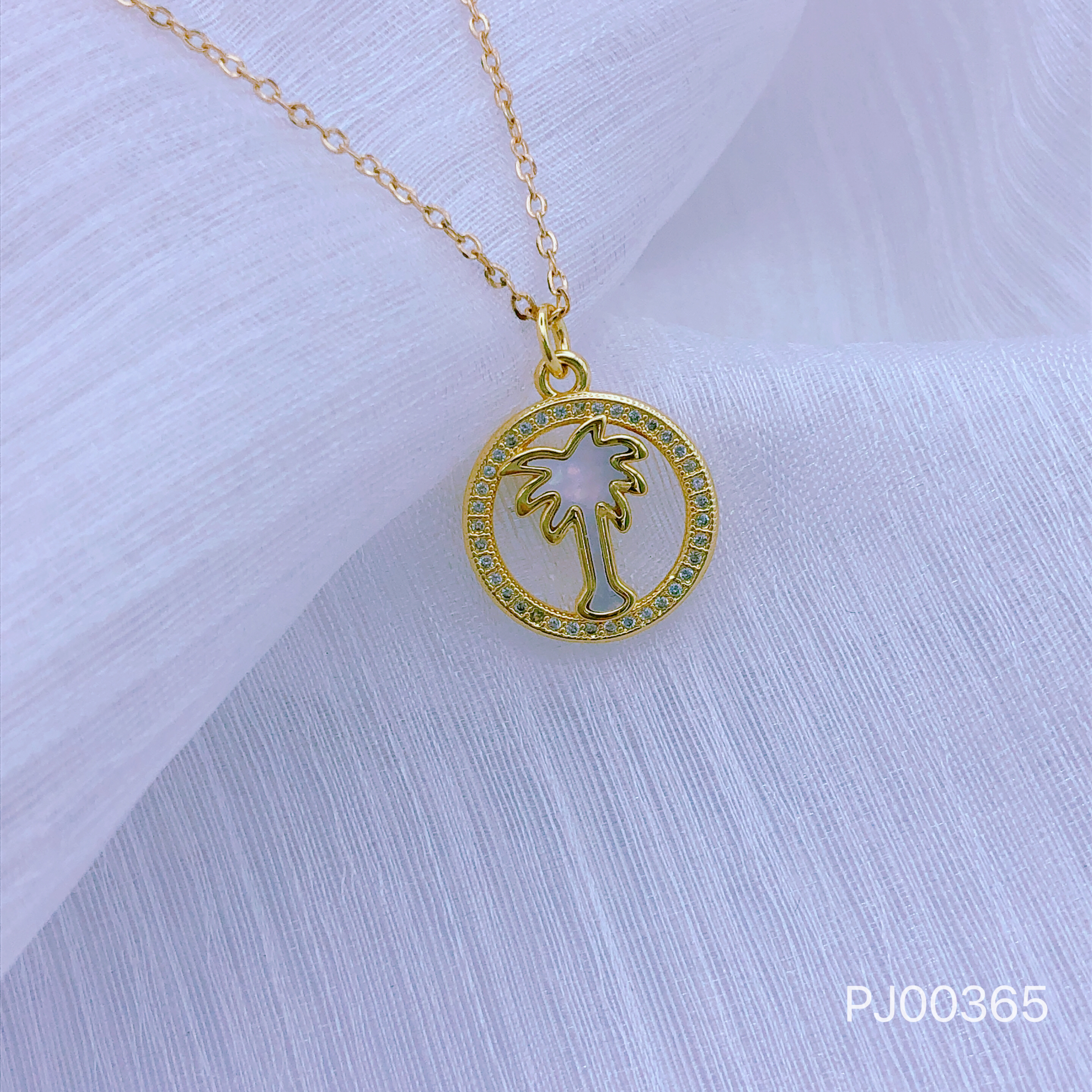 Shell pendant necklace set of coconut tree fashion jewelry copper gold plated thumbnail