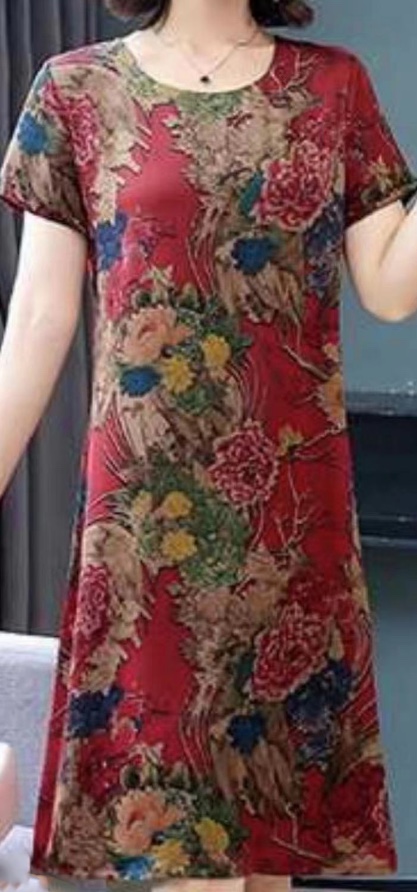 2023 New Women's clothing silk-like dress for middle-aged and elderly people with short sleeves and large floral patterns Application Scenario