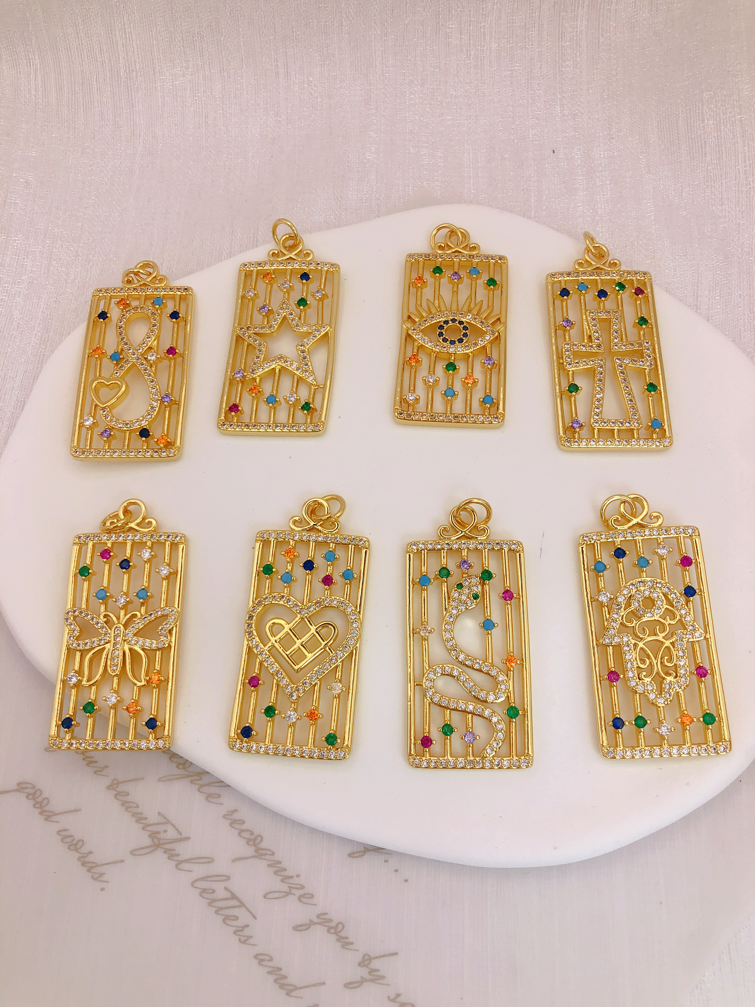 Micro inlaid zircon square brand pendant copper gold-plated Shengli jewelry thumbnail