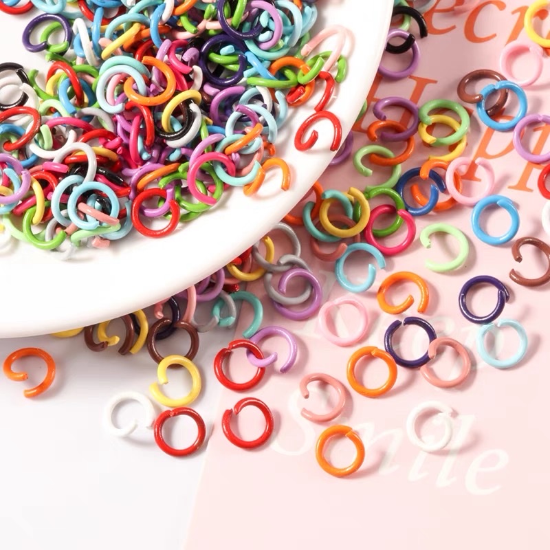 diy colored lacquered star ring pendant, colored materials, colored lacquered open ring, single-ring iron ring, link ring, DIY handmade keychain, hanging ring accessory materials Item Picture