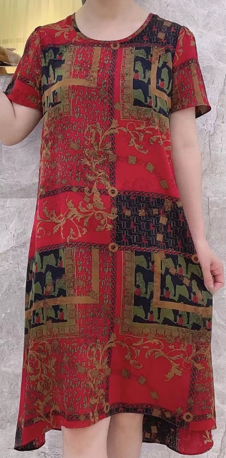 2023 New women's silk imitation dress for middle-aged and elderly people with floral patterns Specification image