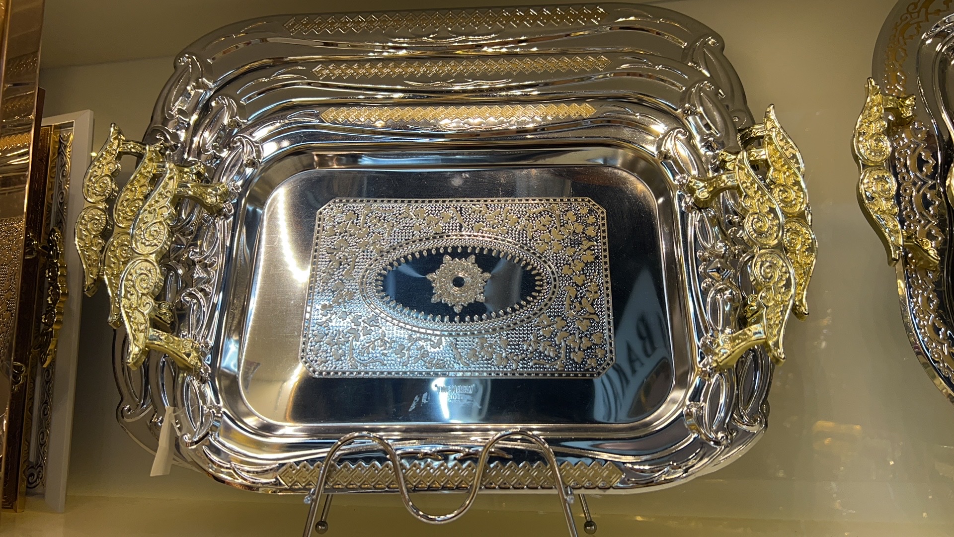 经典大号三件套浮雕欧式现代工艺咖啡红茶托盘