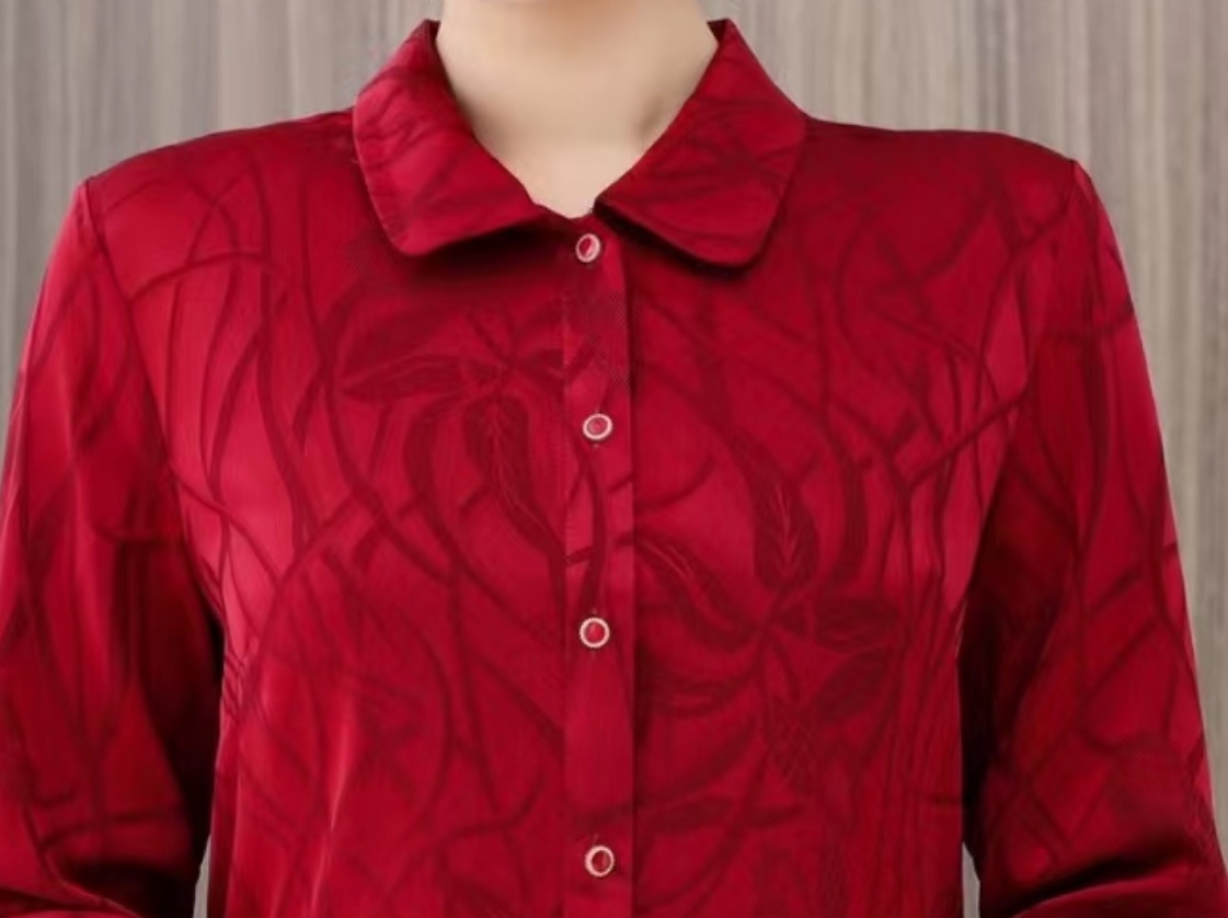 2023 New women's autumn and winter tops: Long-sleeved net red cardigan and silk-like shirt for middle-aged and elderly people details Picture