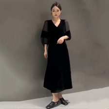2023新款女装秋冬季长袖连衣裙韩版泡袖裙子