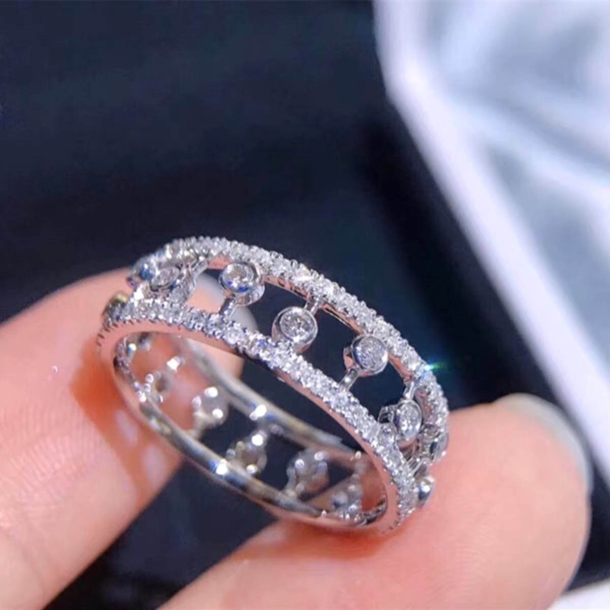 Hollow Dewdrop Ring Micro-Set Diamond Note Morning Dew Full Diamond Opening Adjustable Female Ring details Picture