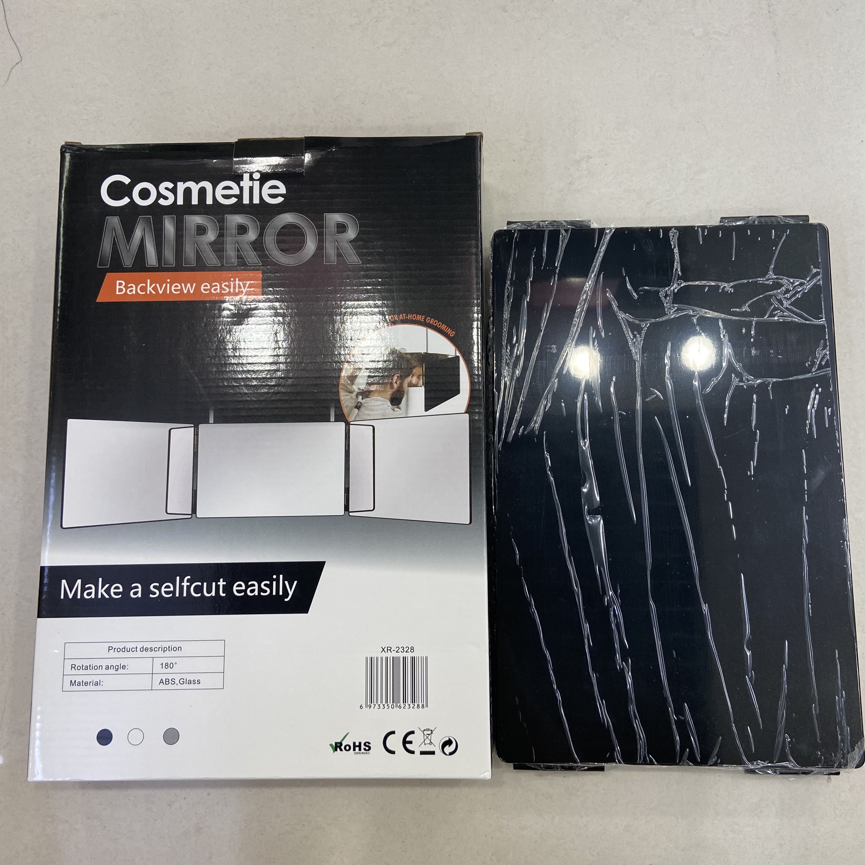 USB充电可伸缩挂钩悬挂式化妆镜 三面折叠高清镜子美妆镜