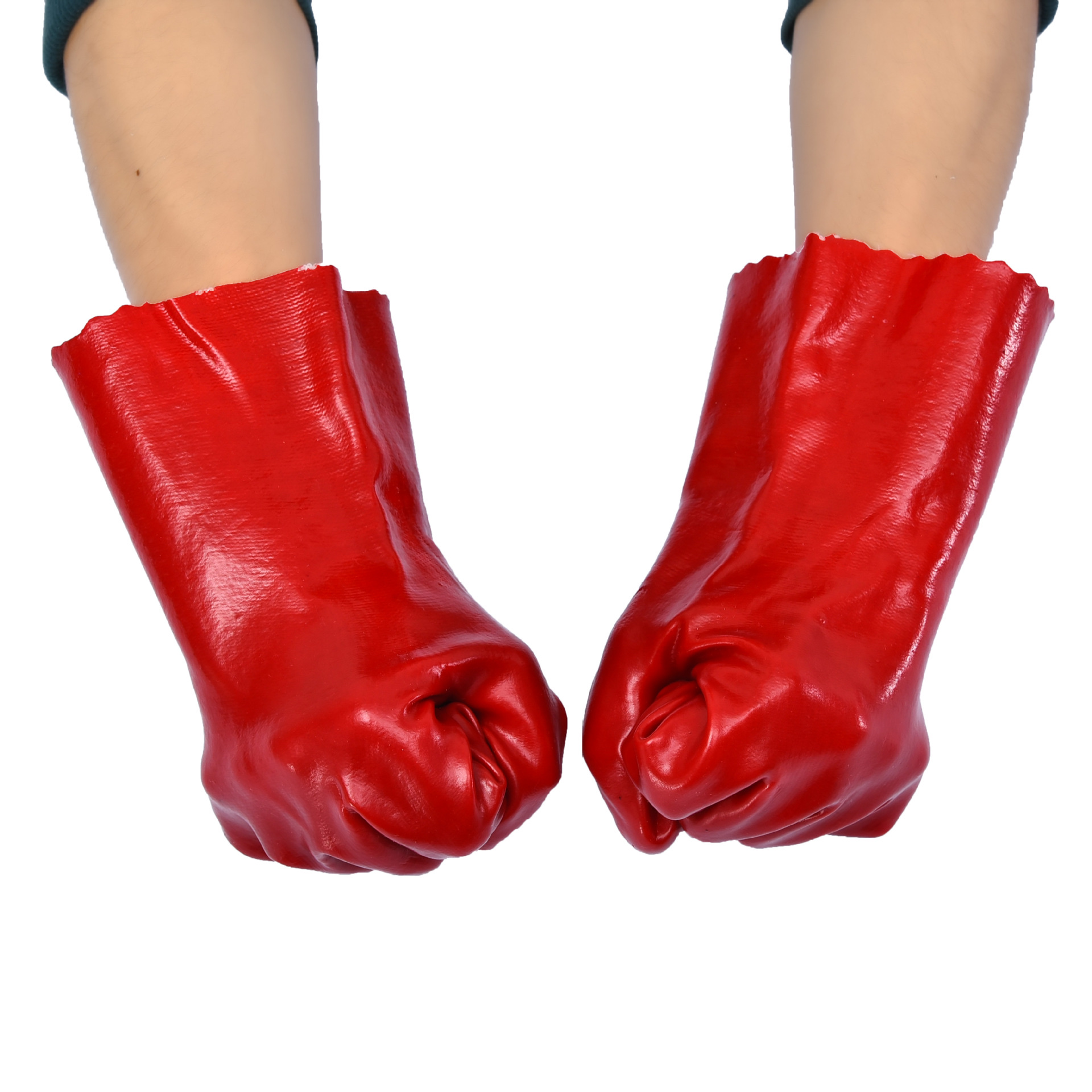 35cm红色PVC红耐油耐酸碱棉里手套高温加厚防油耐磨劳保防护手套批发