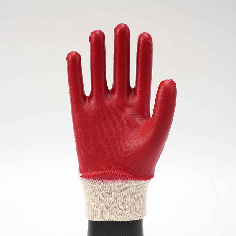 红色罗口PVC红耐油耐酸碱手套高温加厚防油耐磨劳保防护手套批发 
