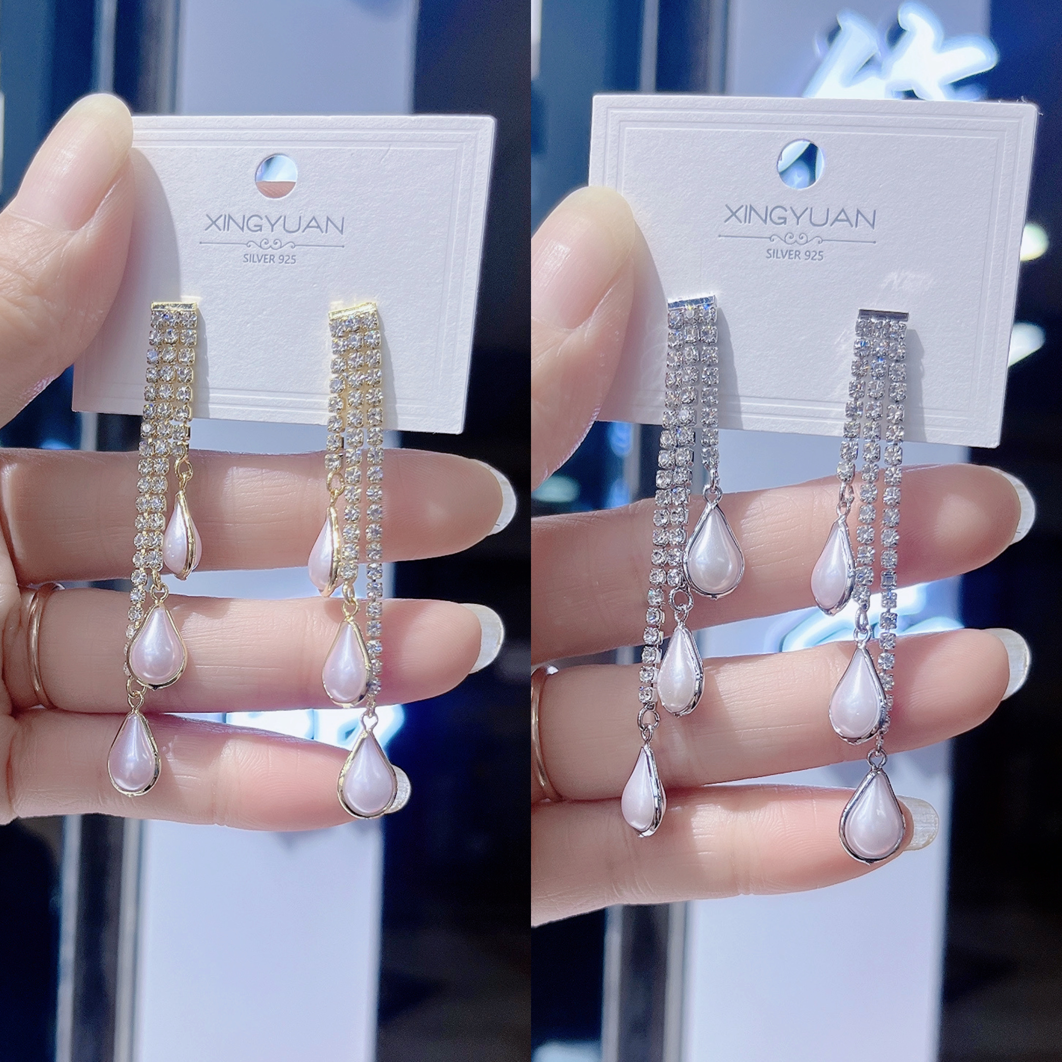 韩国气质珍珠流苏水钻耳环个性设计感两戴耳饰网红百搭高级感耳饰