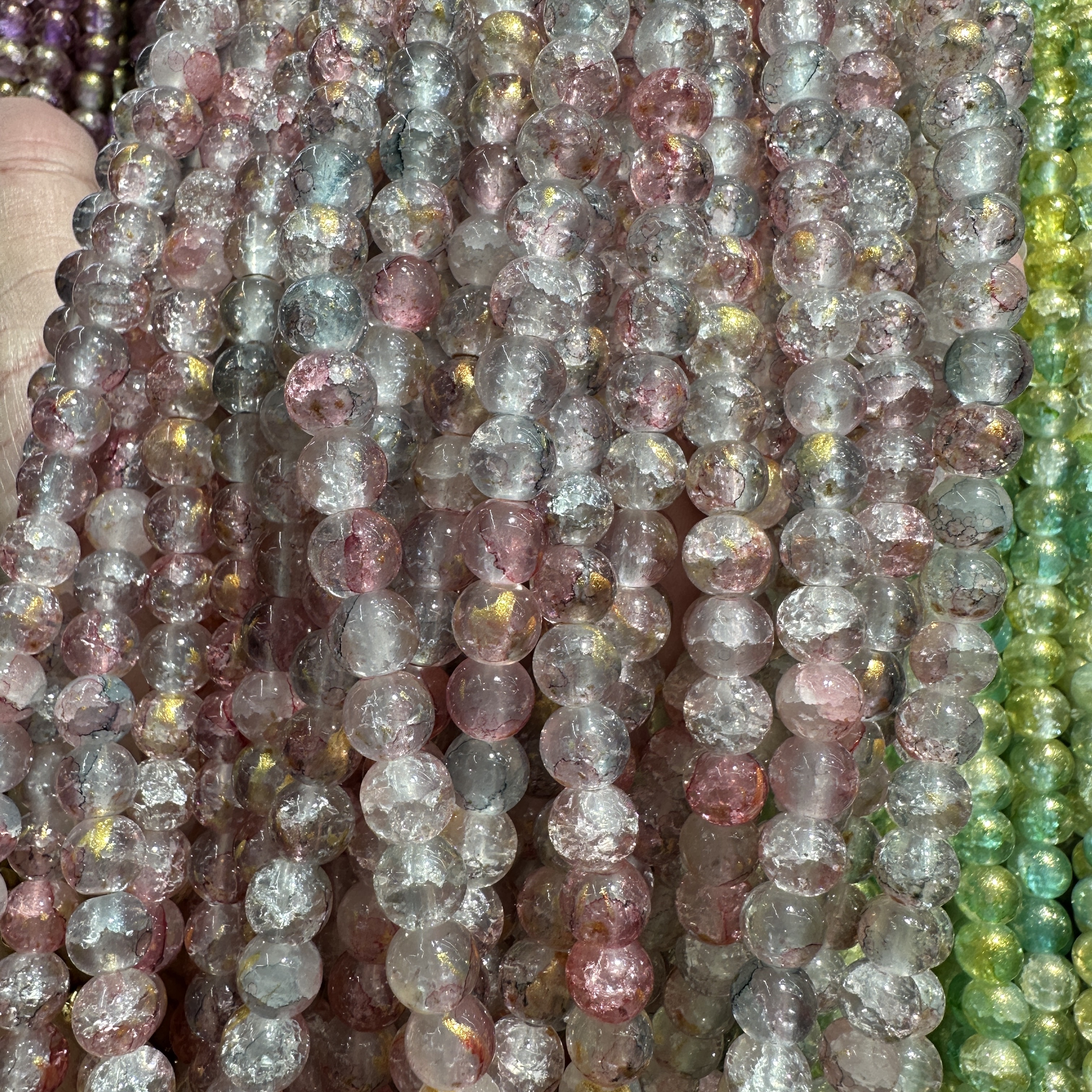 New 8mm jade-crushed ice-permeable ink-wash ink-dyed gold-sprinkled round beads, scattered beads, DIY handmade necklaces, hand beads, jewelry accessories wholesale Specification image