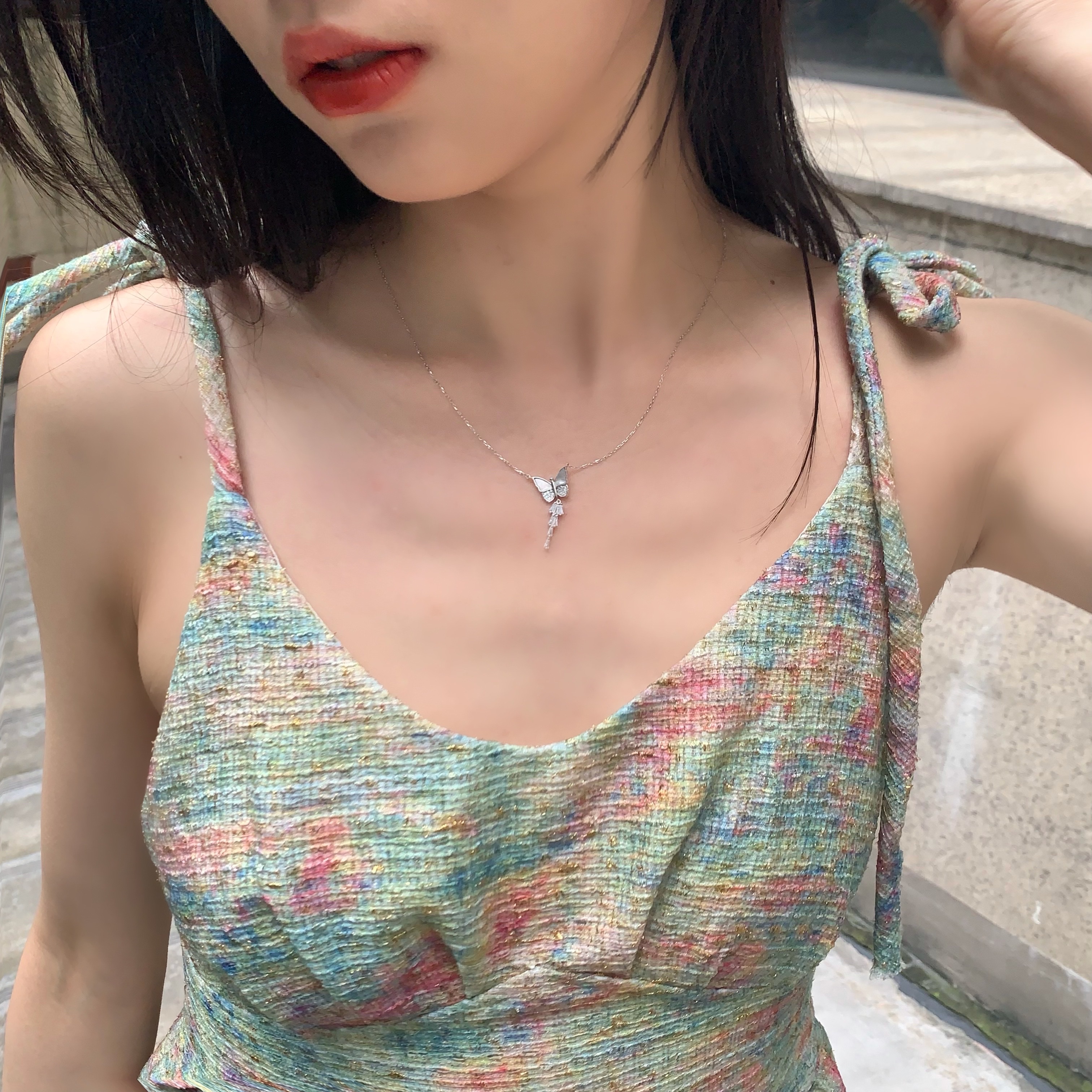 925通体纯银蝴蝶流苏项链仙气十足高级感