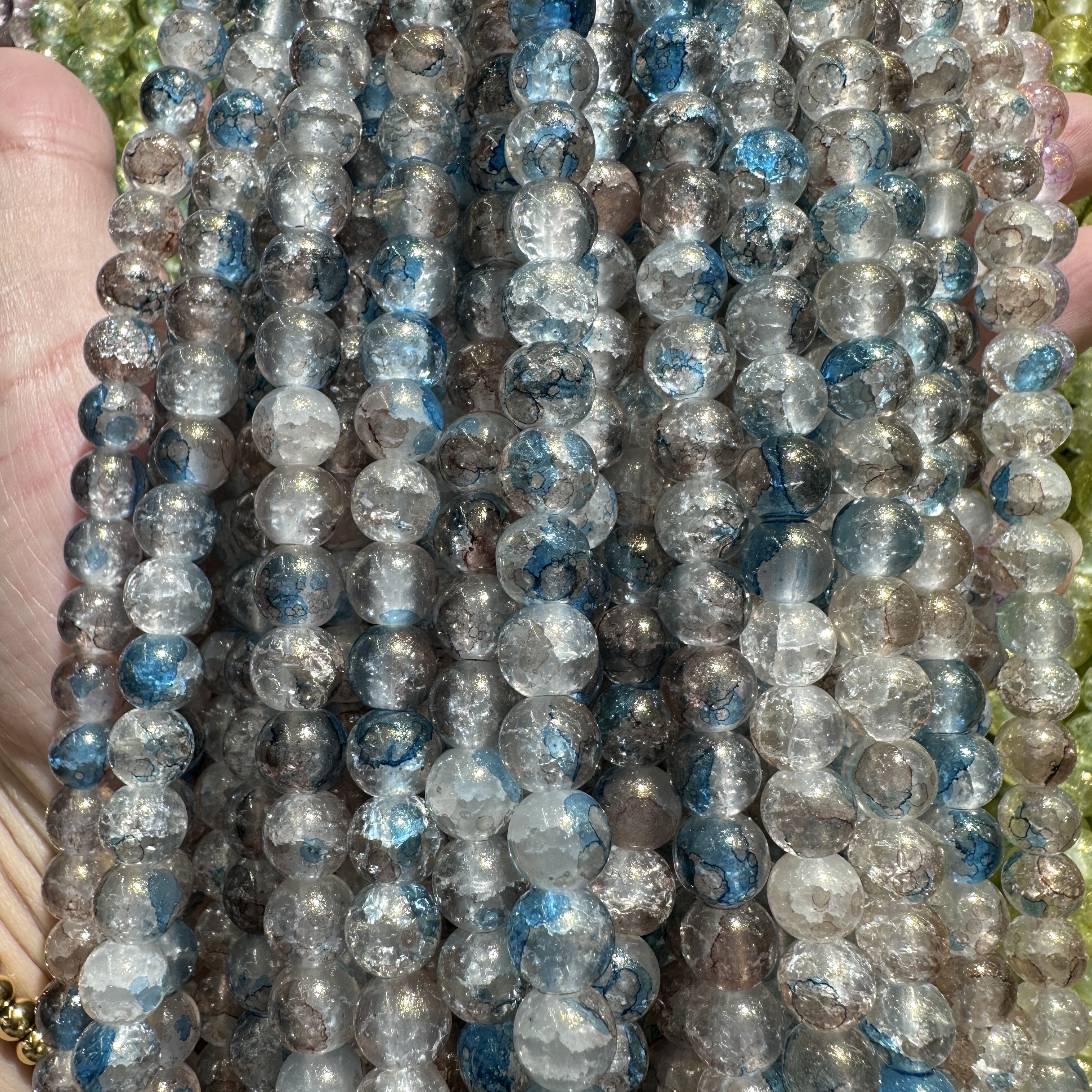 New 8mm jade-crushed ice-permeable ink-wash ink-dyed gold-sprinkled round beads, scattered beads, DIY handmade necklaces, hand beads, jewelry accessories wholesale Item Picture