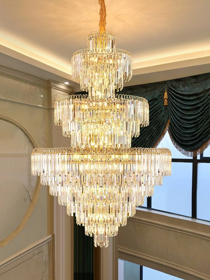 New Duplex Chandelier Modern Simple Crystal Lamp Hollow Living Room Villa Loft Building Middle Floor Luxury Lamps