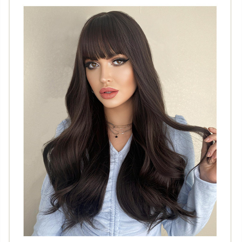 Europa y Estados Unidos transfronterizo mujer peluca largo cabello rizado toda la parte superior fluffy natural aire bangs wig set details Picture
