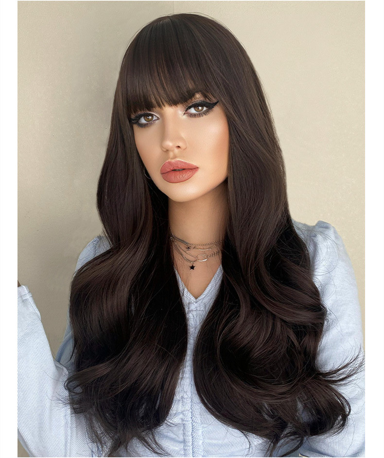 Europa y Estados Unidos transfronterizo mujer peluca largo cabello rizado toda la parte superior fluffy natural aire bangs wig set Specification image