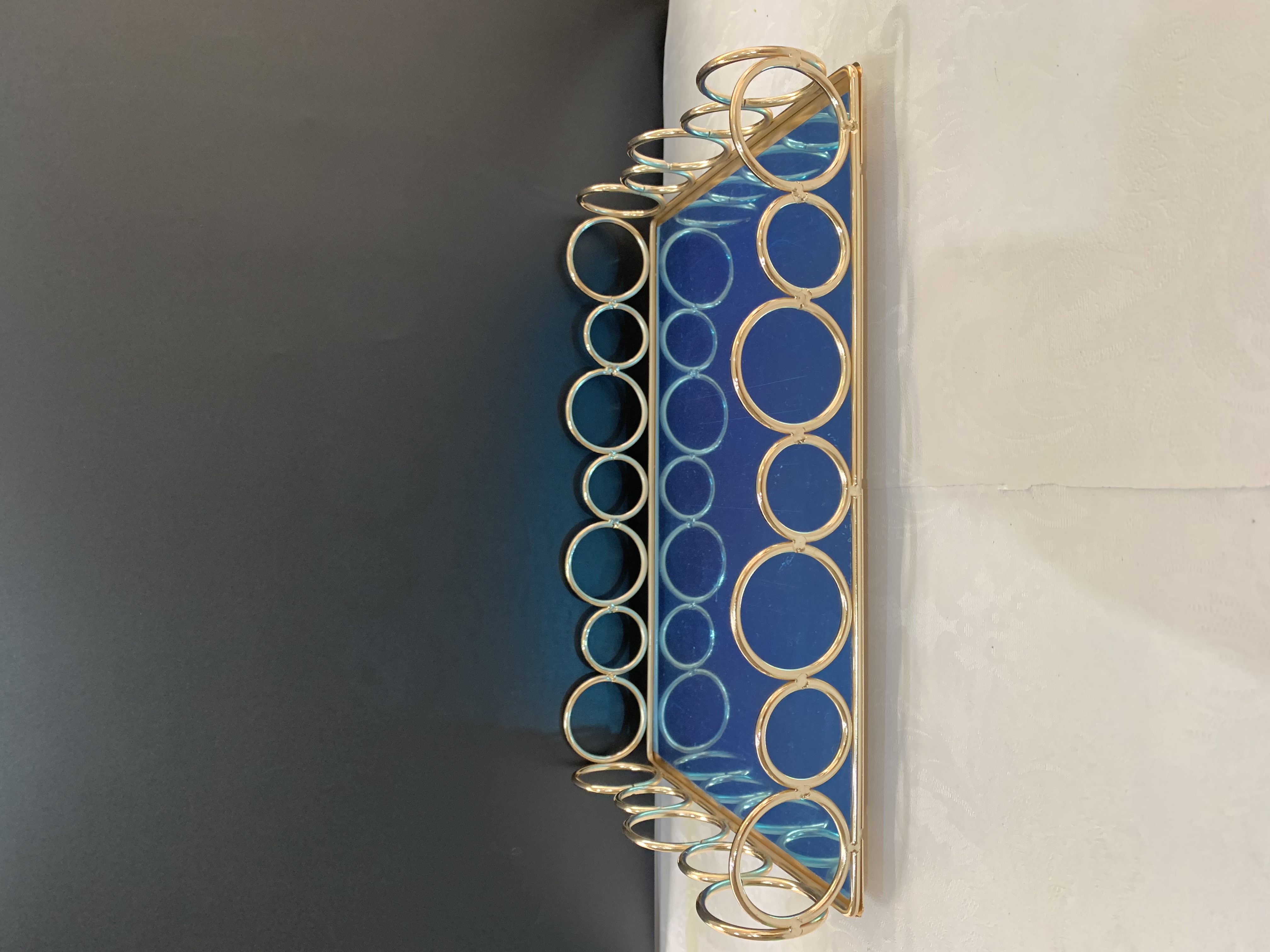 轻奢家用客厅放茶杯欧式精致收纳水杯杯子茶具茶盘金属托盘长方形