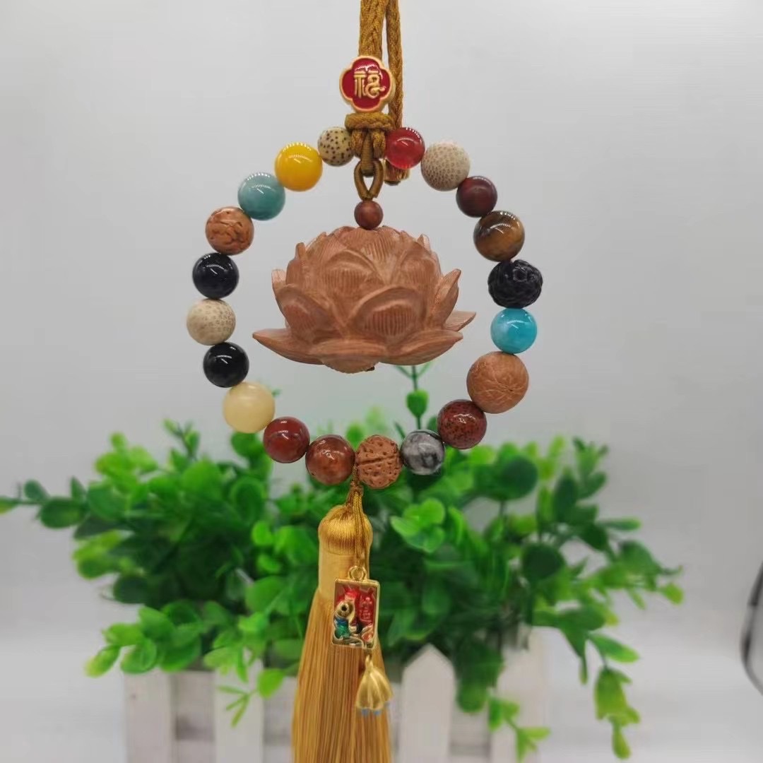 Boxwood, peach wood 18-seed lotus 🪷, Buddha 's chariot hanging Specification image