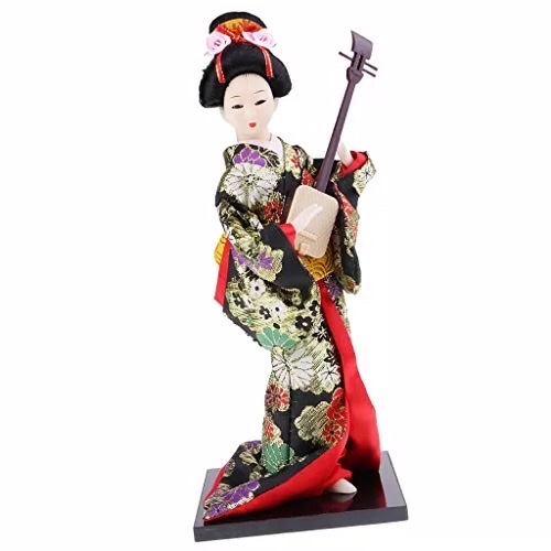 12寸日本人形带琴：日本制造12寸可爱人形携带小提琴套装图