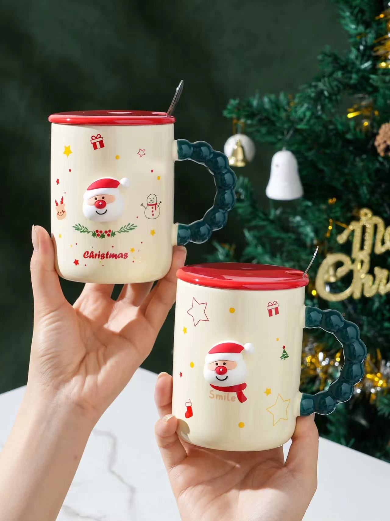  杯子圣诞节陶瓷杯创意礼品定制log星巴克杯子圣诞马克杯陶瓷杯ins北欧风家用陶瓷杯漱口杯牛奶杯广告杯咖啡杯详情1