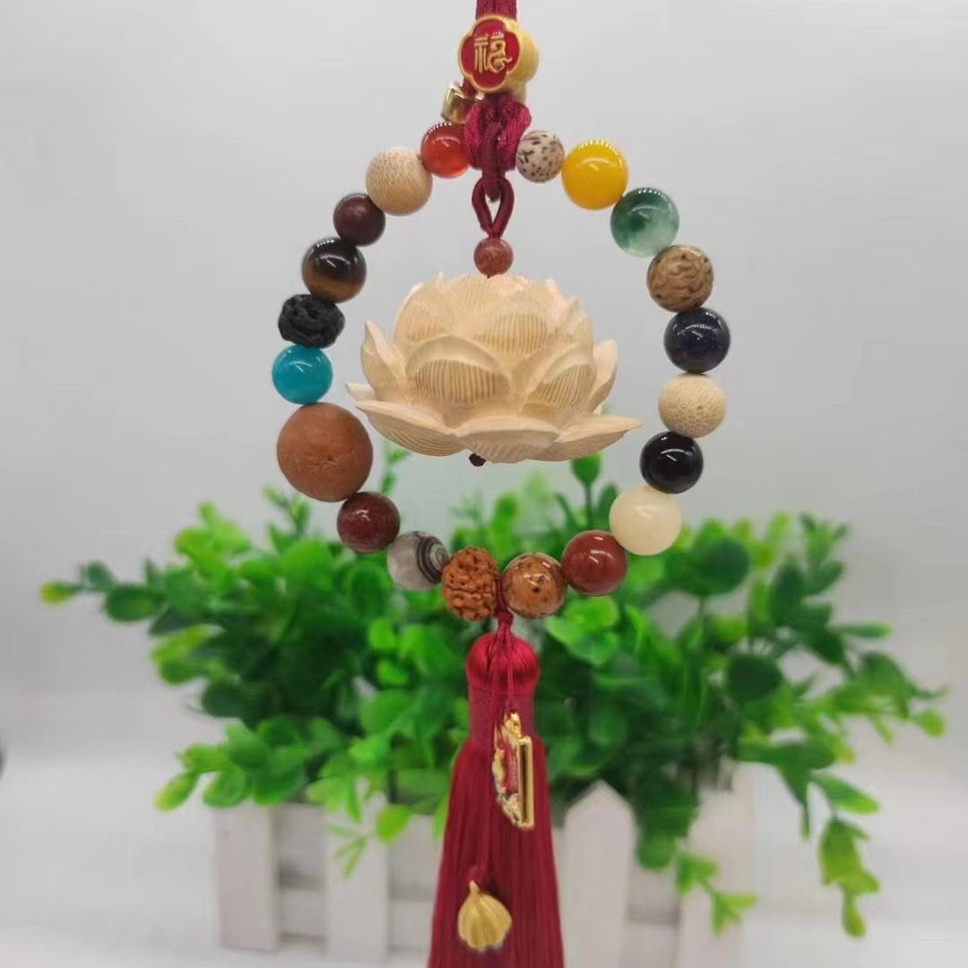 Boxwood, peach wood 18-seed lotus 🪷, Buddha 's chariot hanging details Picture