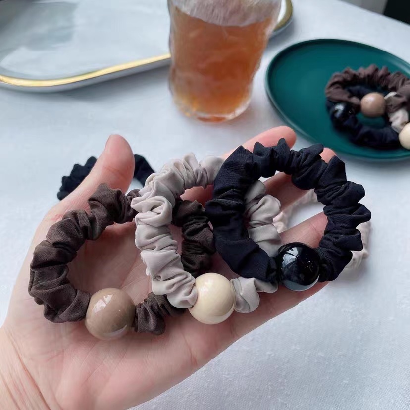 Popular New Retro Milk Tea Color Mask Large Hair Circle Round Ball Fashion Simple Hair Rope Leather Band Hair Accessories Specification drawing