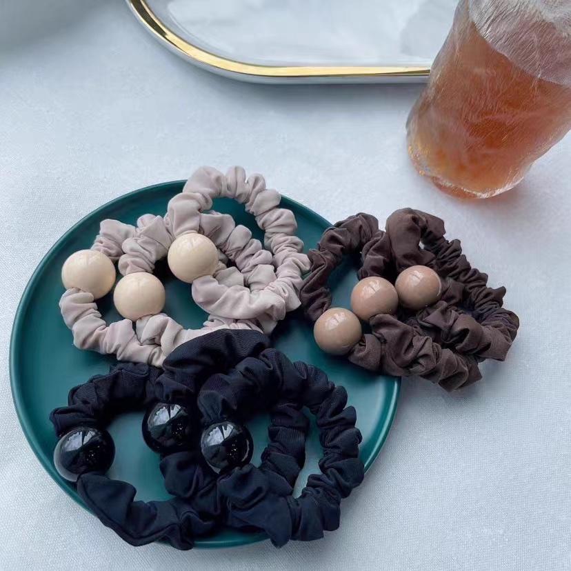 Popular New Retro Milk Tea Color Mask Large Hair Circle Round Ball Fashion Simple Hair Rope Leather Band Hair Accessories details Picture