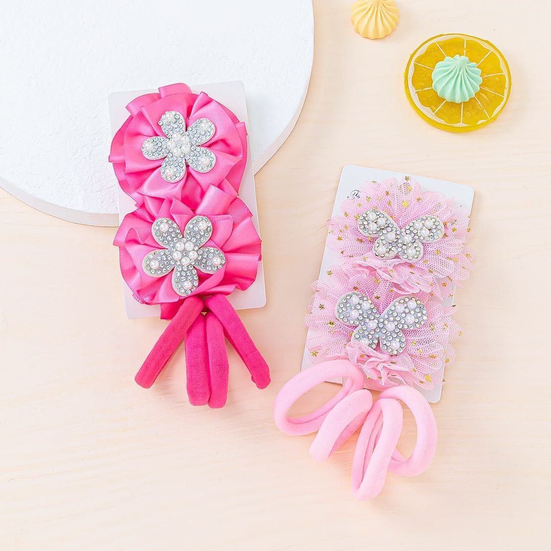Yiwu Small Commodities Children's flower hair clips and rubber bands set, children's hair clips, little girls' cute and super adorable bow clips, baby clips, headwear, girls' hair clips, hair bands and rubber bands