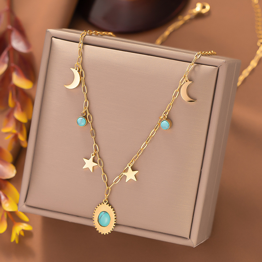 European and American cross-border wholesale 2023 new stainless steel fashionable and simple double-layer eye pendants Specification image