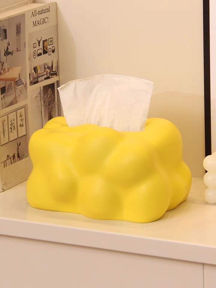 奶油高级感纸巾盒客厅高档轻奢树脂抽纸盒茶几摆件家用黄色纸抽盒