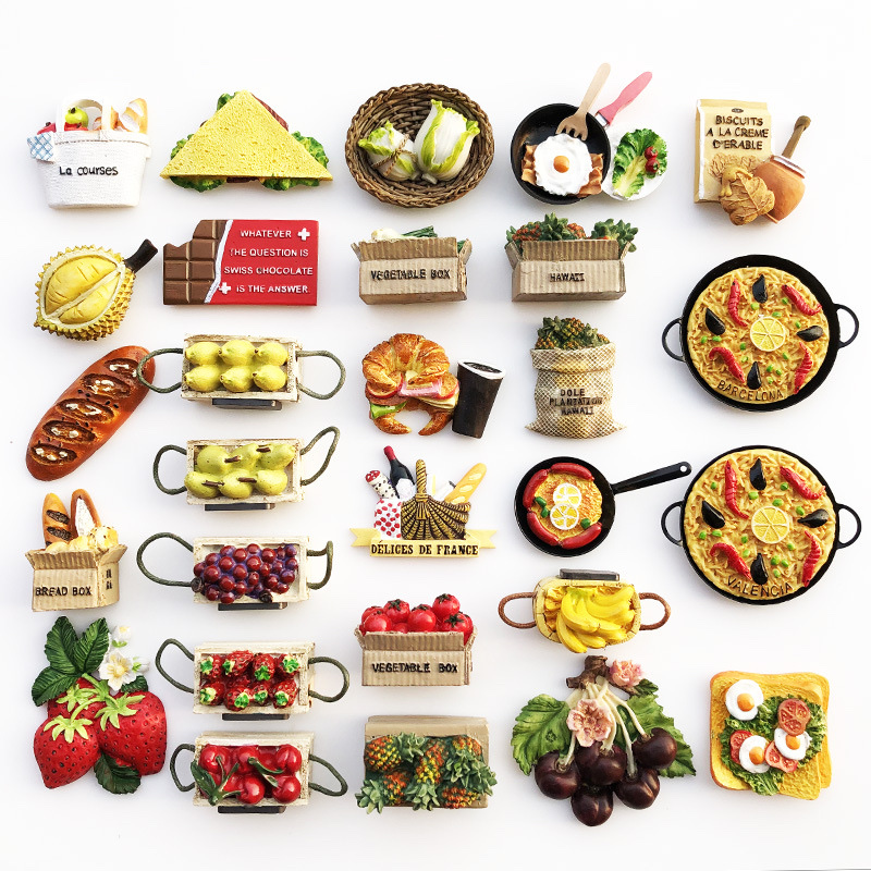 厂家定制批发世界各地水果美食装饰工艺品彩绘磁性冰箱贴直播货源图