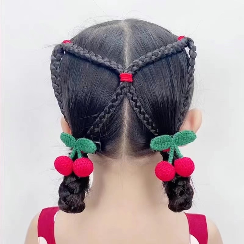 Net Red Knitted Cherry Hair Clip Autumn And Winter Cute Children's Hair Tie Girls Happy Chinese Red Tie Hair Ornaments details Picture