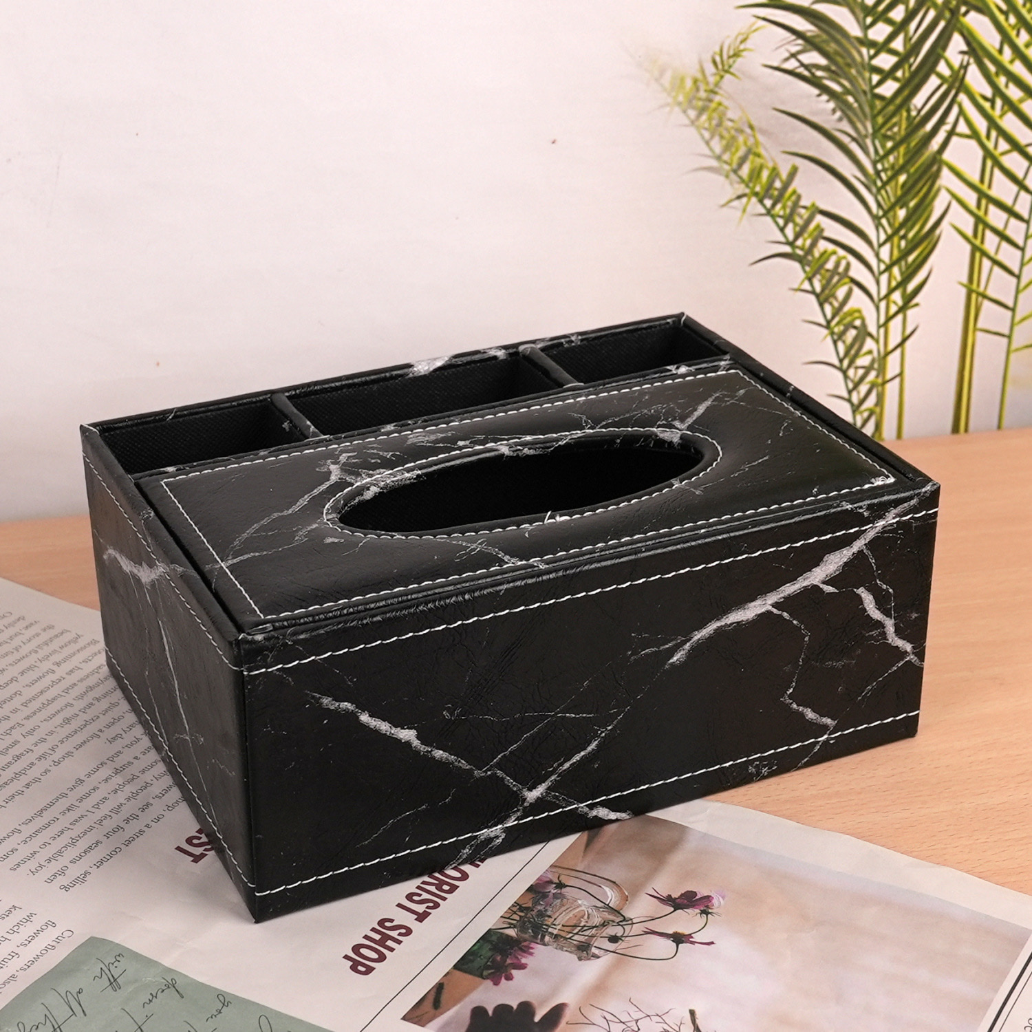 Leather multi-functional tissue box storage box, living room remote control storage box, household tissue paper, modern and simple Specification image