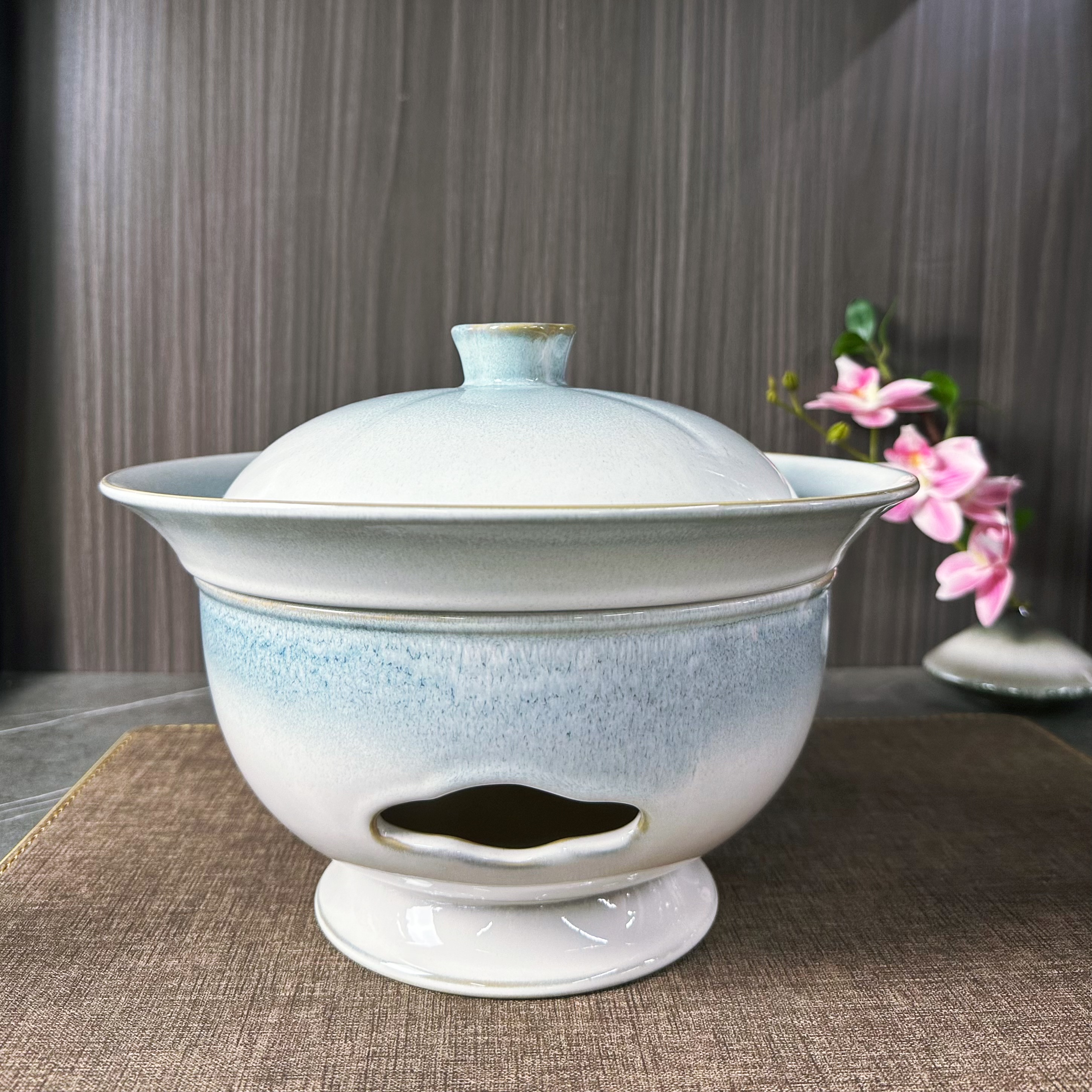 Kiln transformation Gradient Blue Series 10-inch ceramic with stove and lid warm dish pot set, plate and tableware, hotel, banquet, household